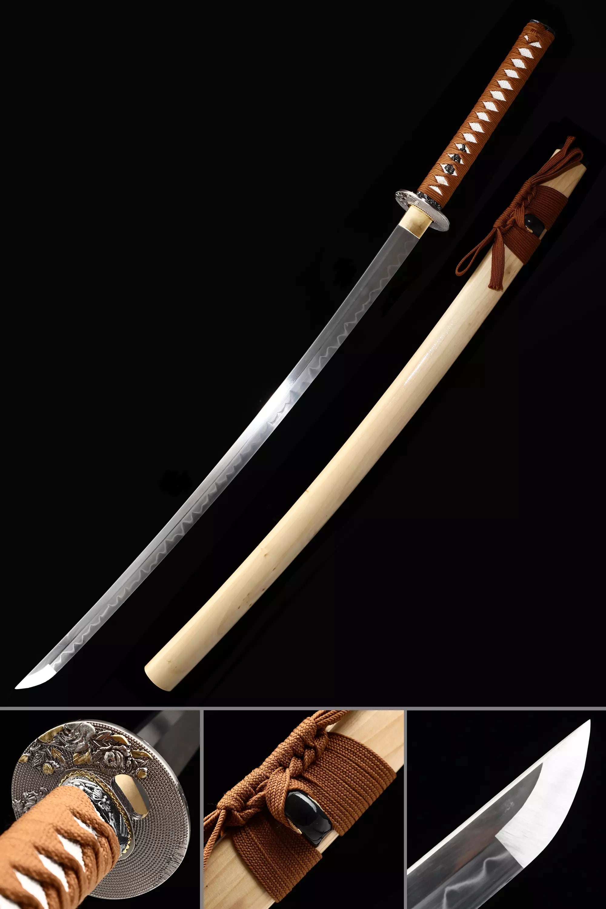 Handmade Japanese Katana Sword 1065 Carbon Steel With Natural Scabbard