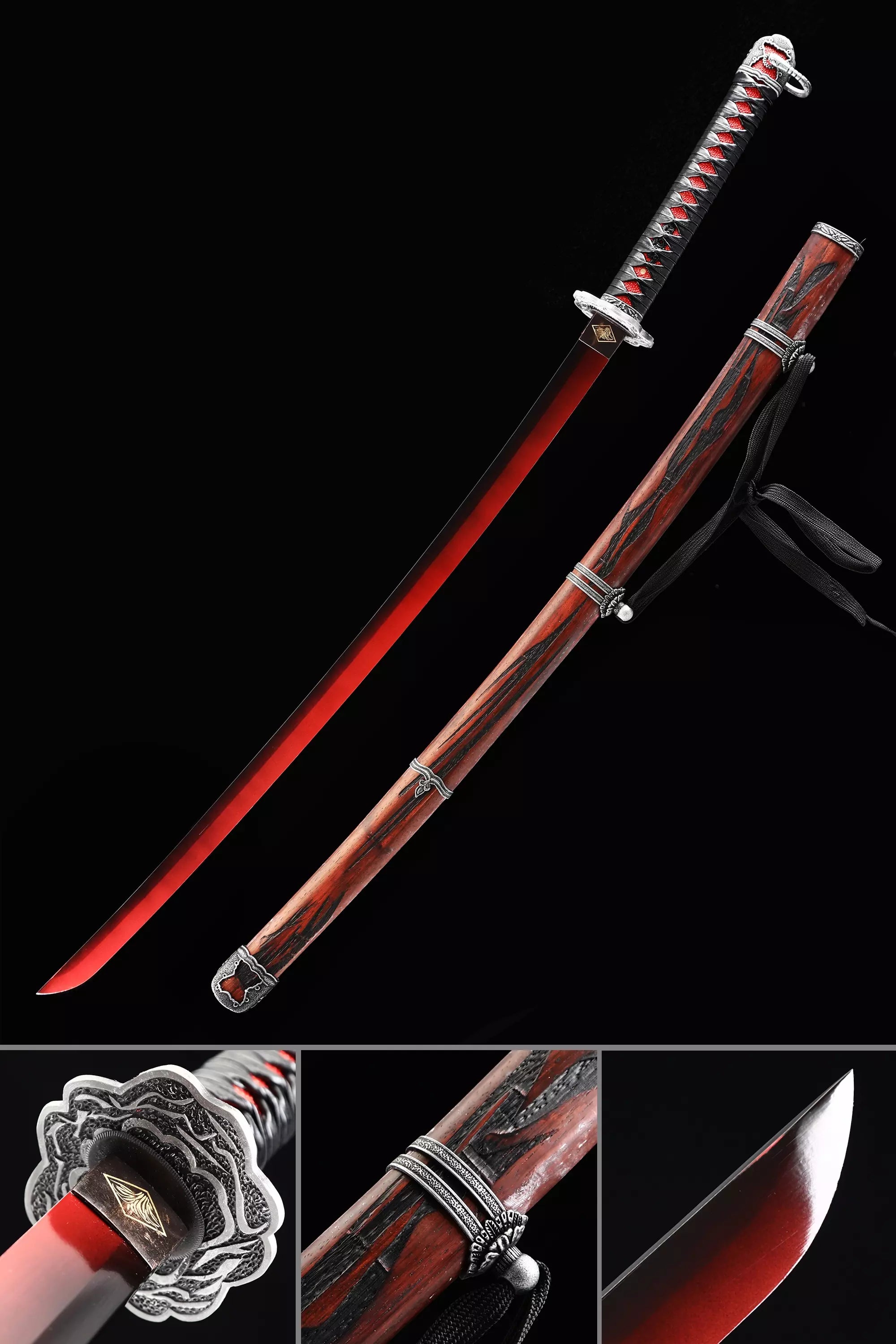 Handmade Manganese Steel Full Tang Katana Sword With Red Blade