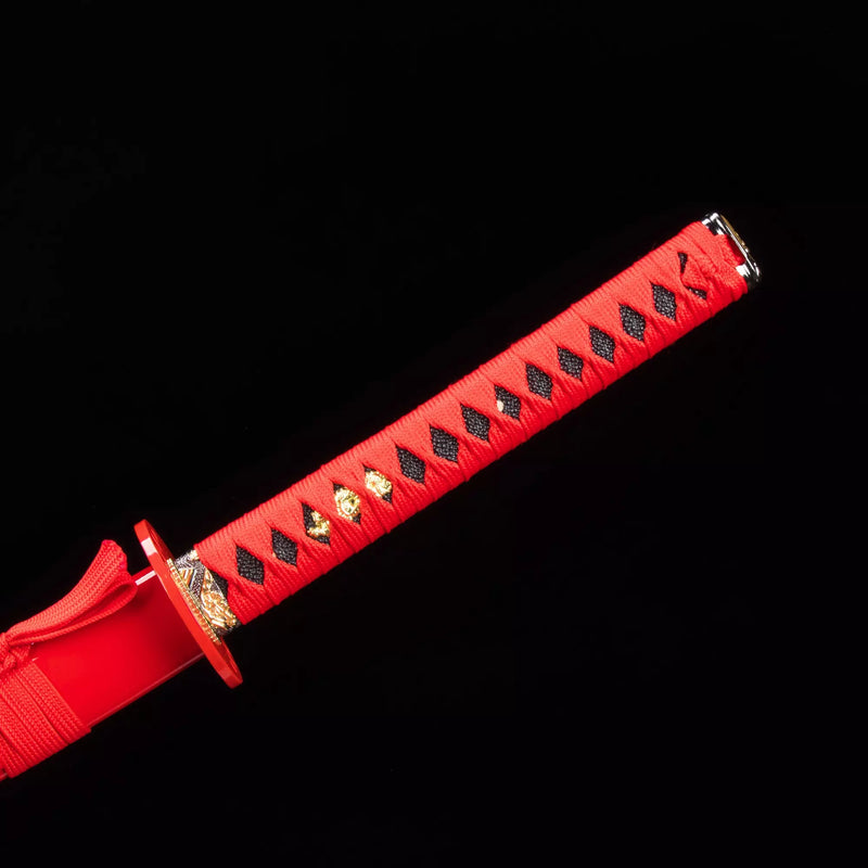 Handmade Japanese Katana Sword With Purple Blade And Red Scabbard