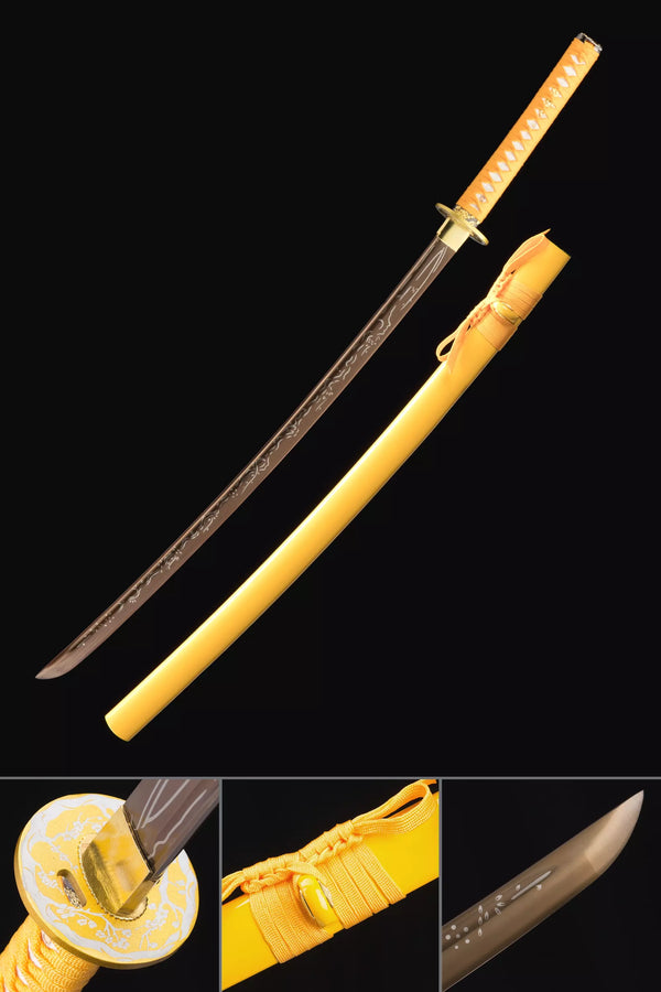Handmade Japanese Sword 1045 Carbon Steel With Yellow Scabbard