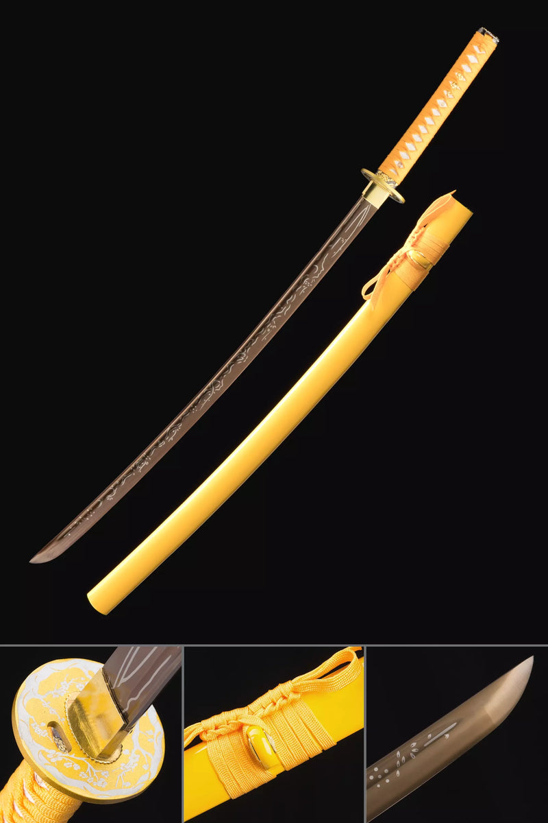 Handmade Japanese Sword 1045 Carbon Steel With Yellow Scabbard