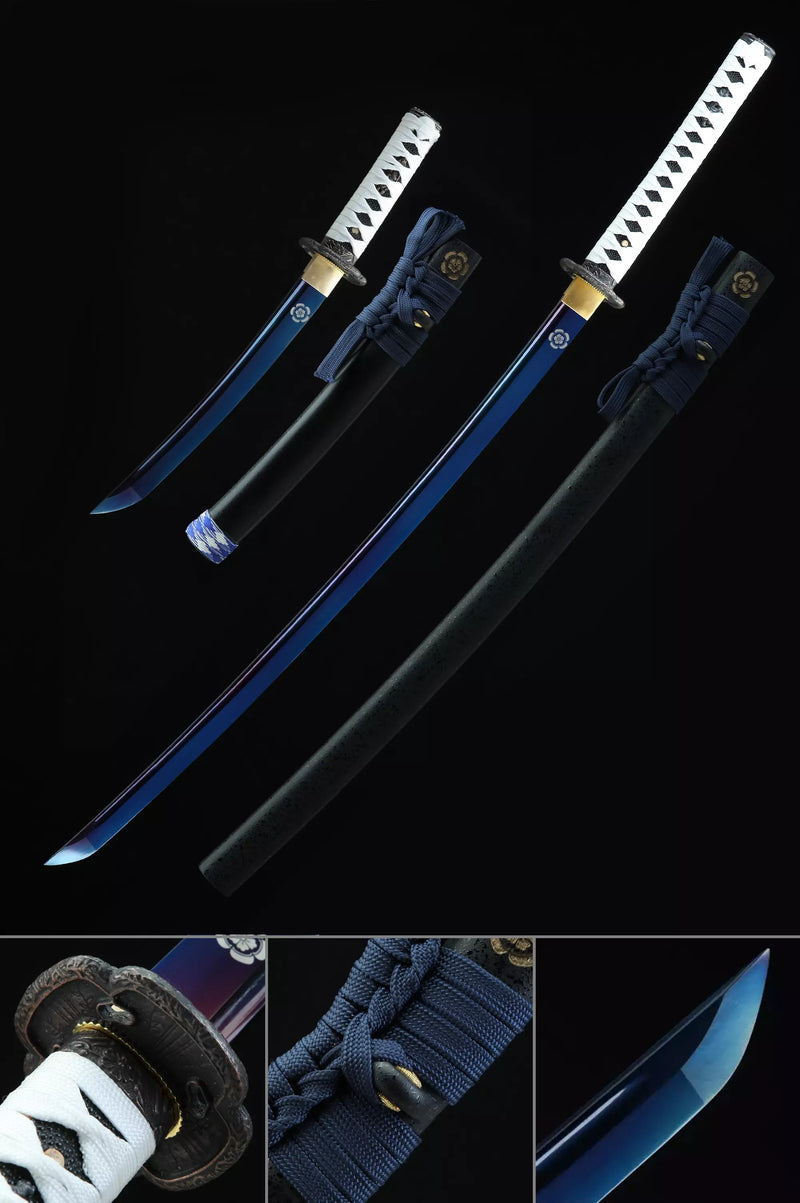 Handmade Blue Blade Tsushima Ghost Clan Sakai Katana And Tanto Sword Set Cosplay Replica