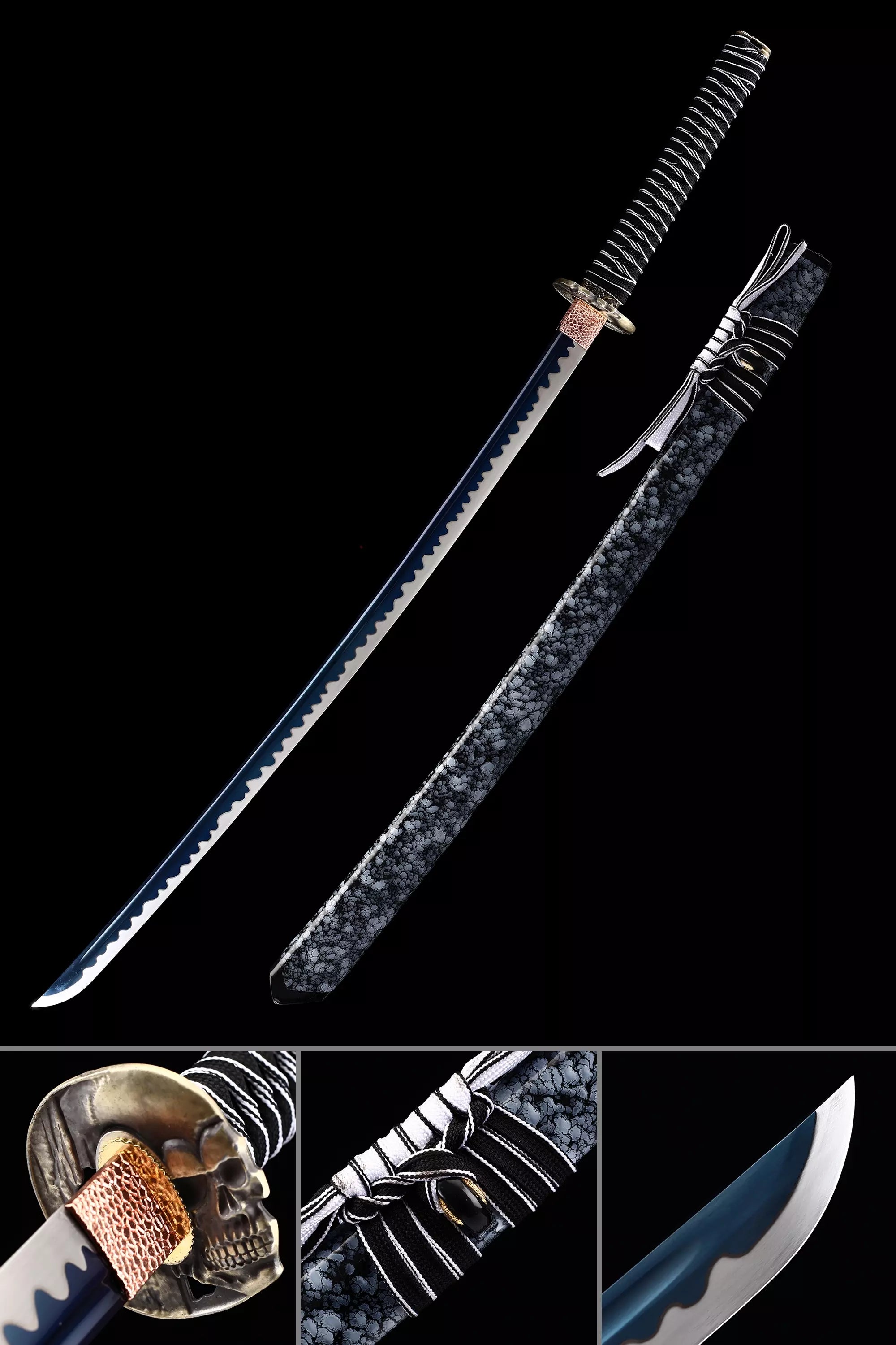 Handmade Japanese Samurai Sword Full Tang With Blue Blade