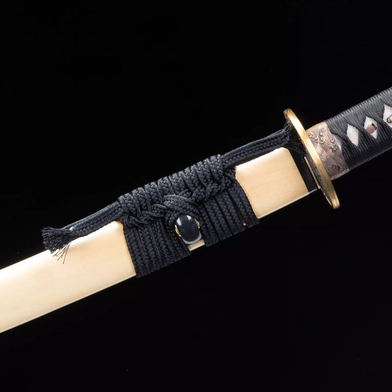 Handmade Real Japanese Katana Sword T10 Carbon Steel With Beige Saya