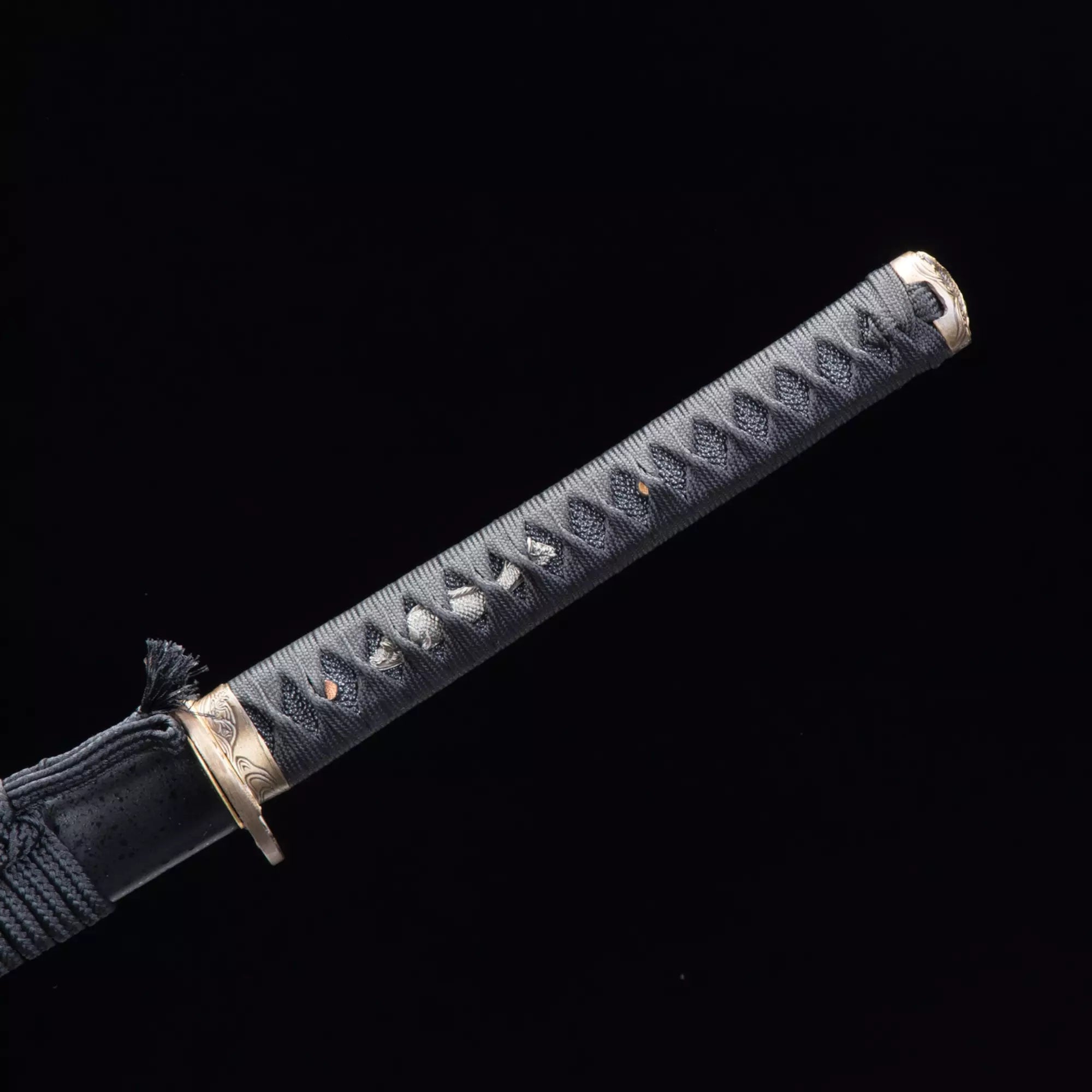 Handmade Japanese Katana Sword With Blue Blade And Black Scabbard