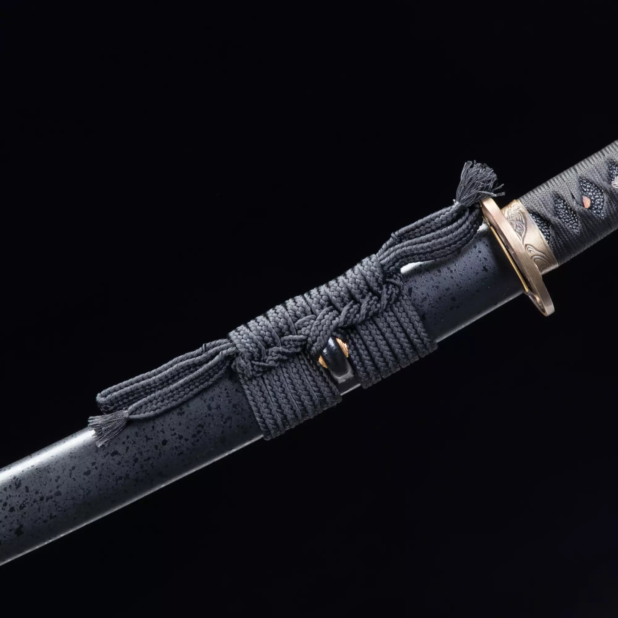Handmade Japanese Katana Sword With Blue Blade And Black Scabbard