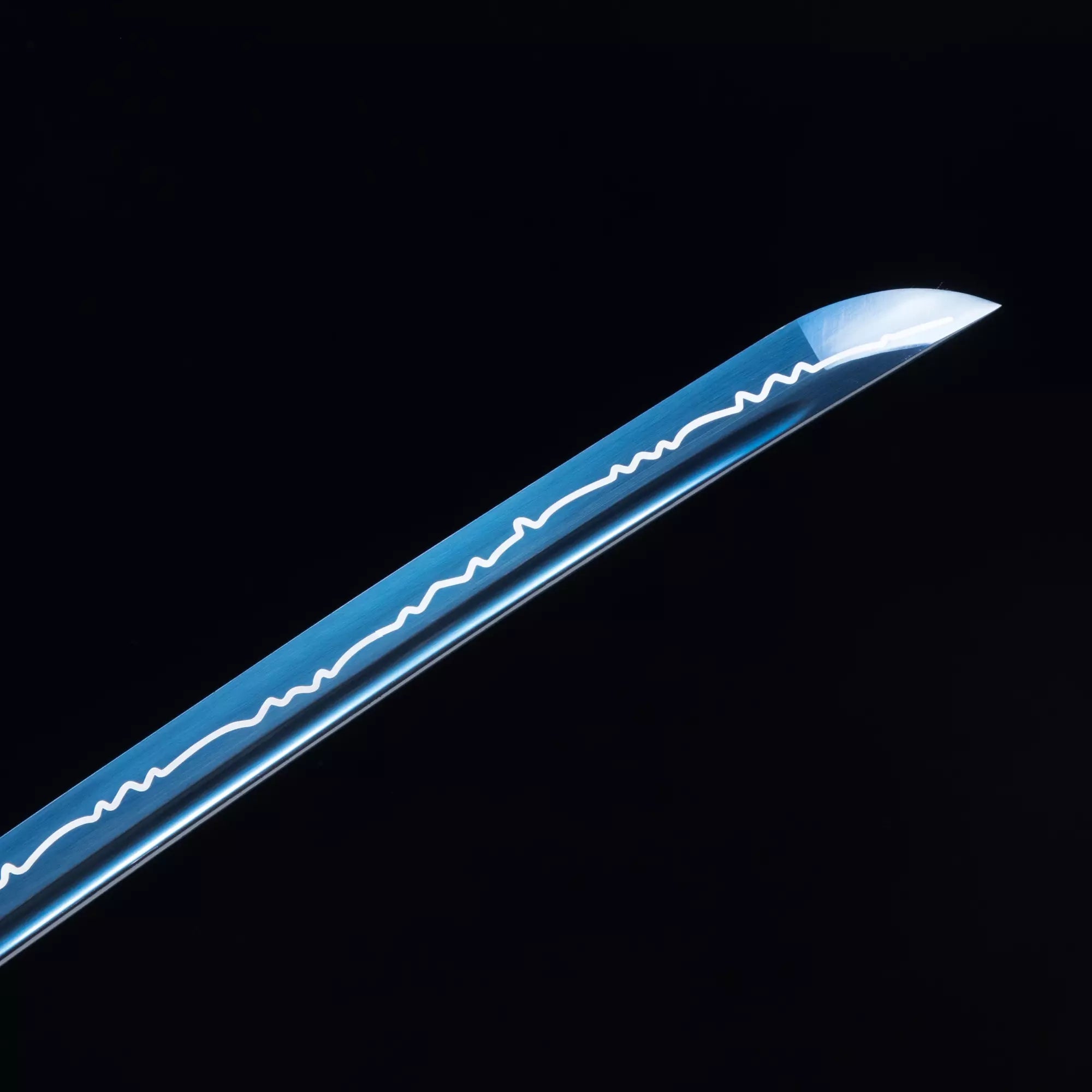 Handmade Japanese Katana Sword With Blue Blade And Black Scabbard