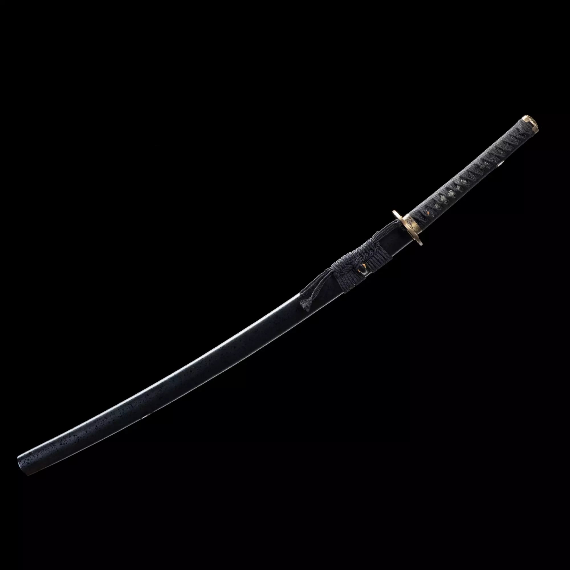 Handmade Japanese Katana Sword With Blue Blade And Black Scabbard