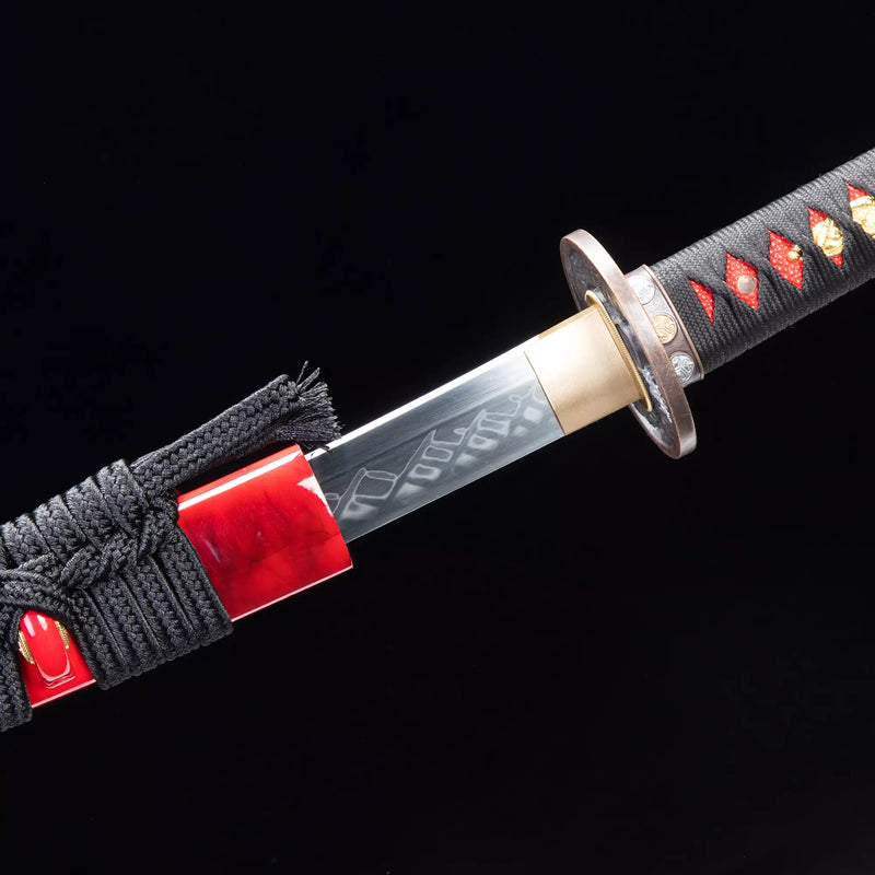 Handmade Real Japanese Samurai Sword Real Hamon With Red Saya