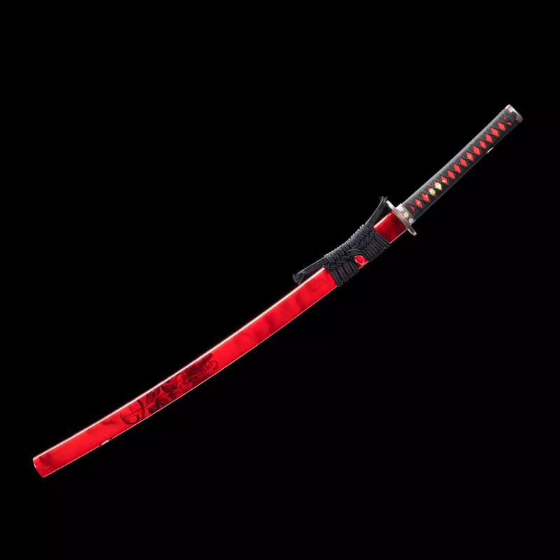 Handmade Real Japanese Samurai Sword Real Hamon With Red Saya