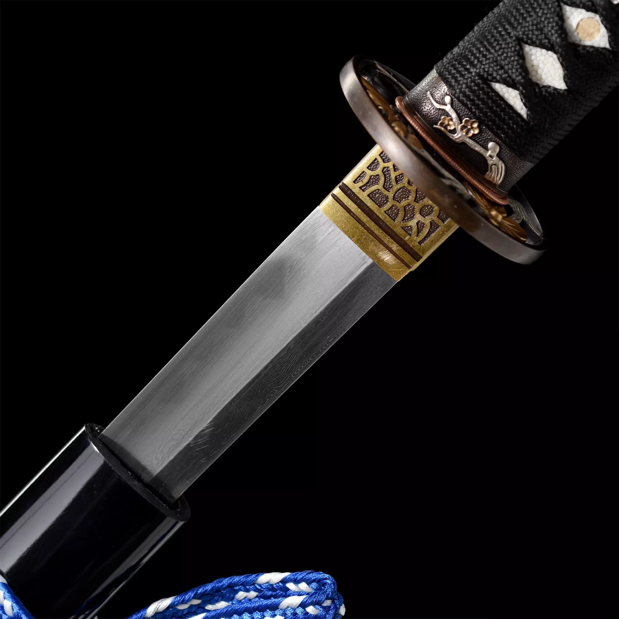 Handmade Japanese Katana Sword Damascus Steel With Flower Tsuba