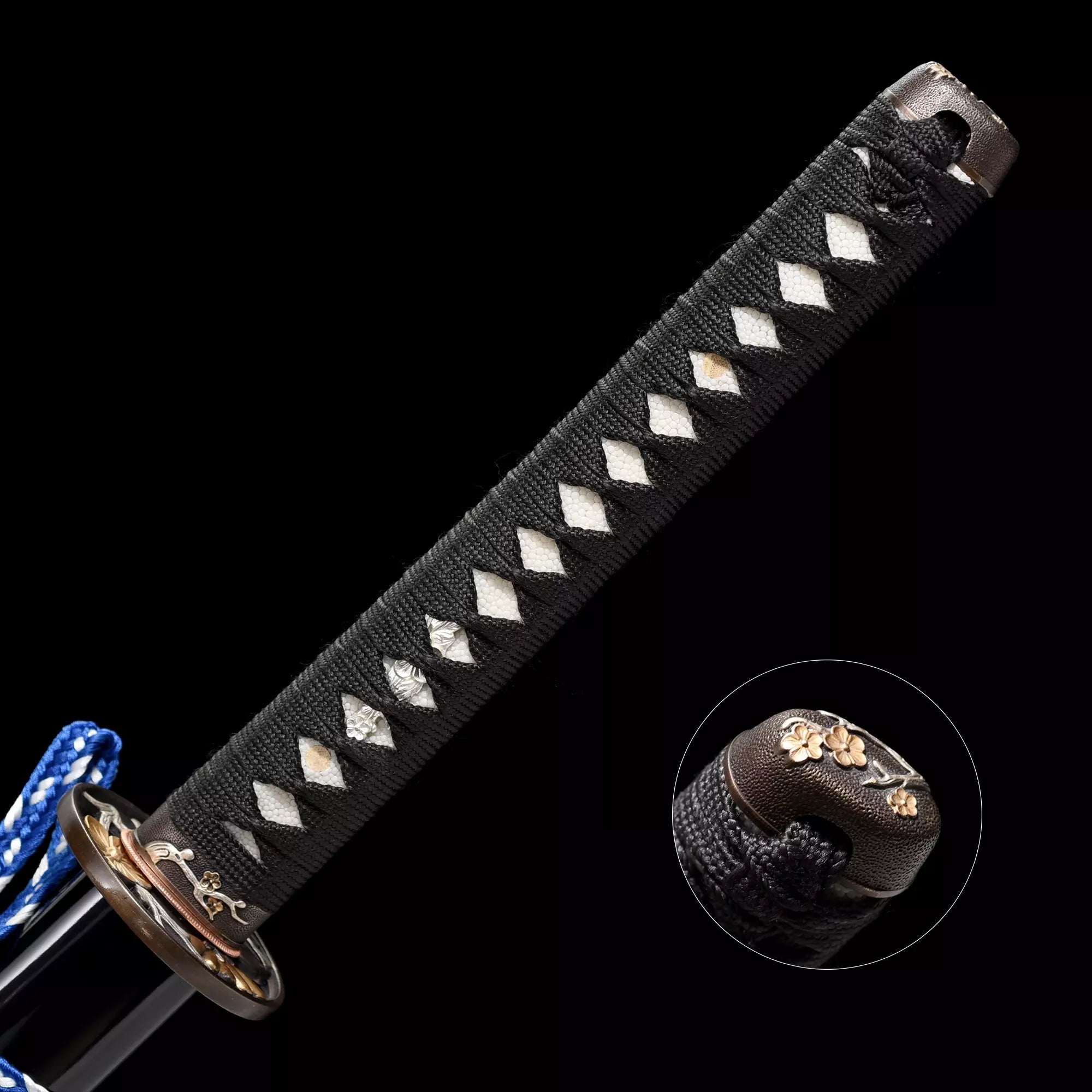 Handmade Japanese Katana Sword Damascus Steel With Flower Tsuba