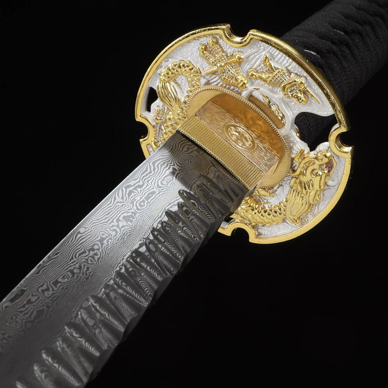 Handmade Japanese Katana Sword With Dragon Tsuba And Saya