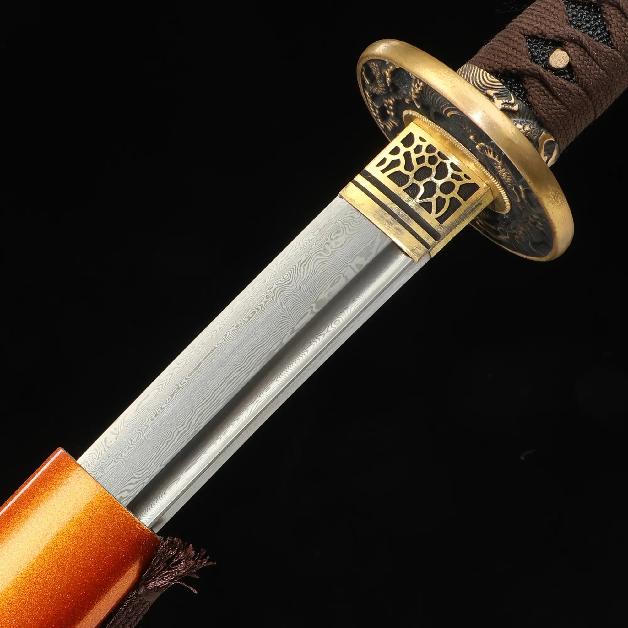 Handmade Japanese Samurai Sword With Damascus Steel Blade And Dragon Tsuba