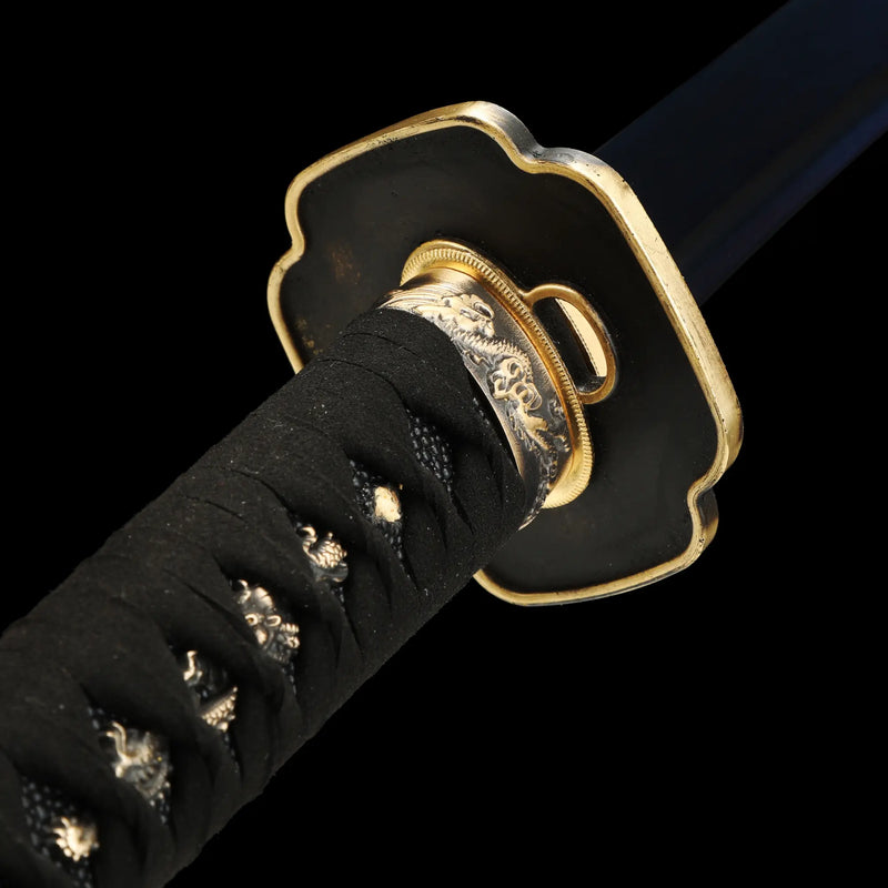 Handmade Japanese Samurai Sword With Blue Damascus Steel Blade