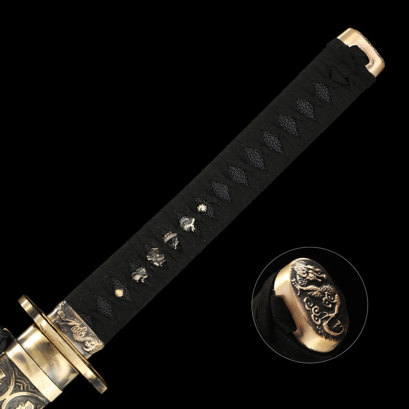 Handmade Japanese Samurai Sword With Blue Damascus Steel Blade