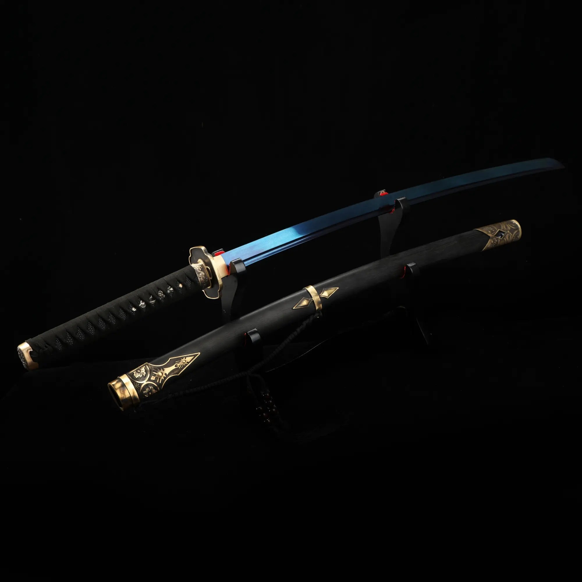 Handmade Japanese Samurai Sword With Blue Damascus Steel Blade