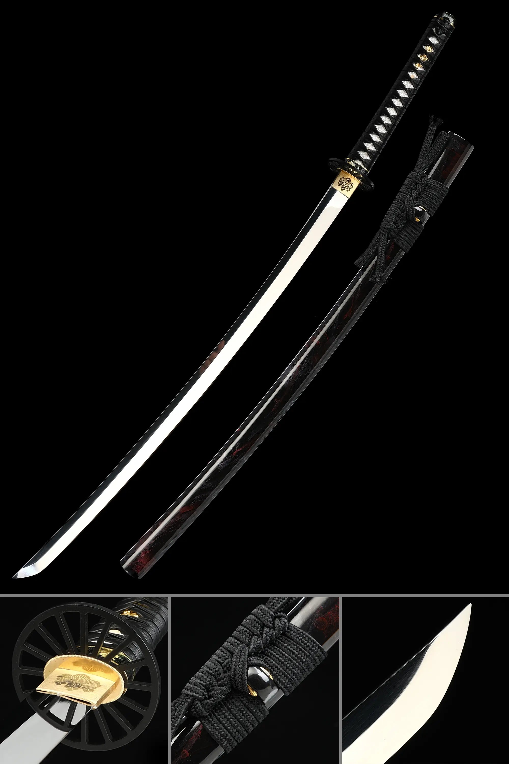 Handcrafted Full Tang Japanese Samurai Sword 1095 Carbon Steel With Black Scabbard