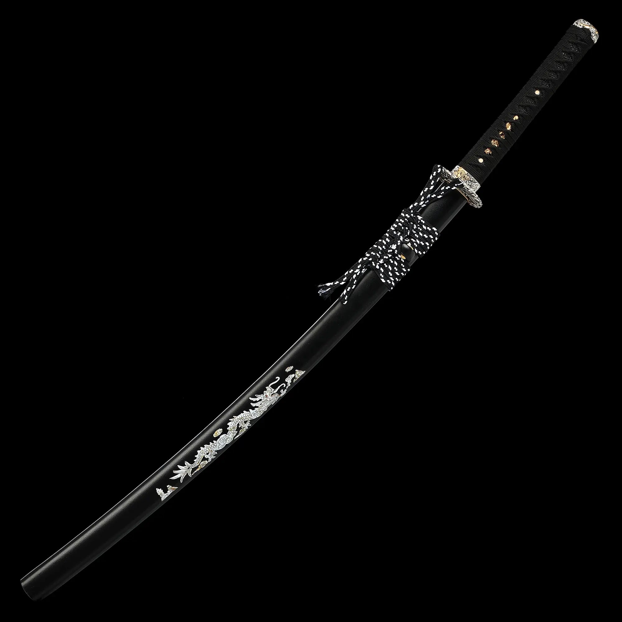 Handcrafted Japanese Samurai Sword 1095 Carbon Steel With Dragon Theme Scabbard