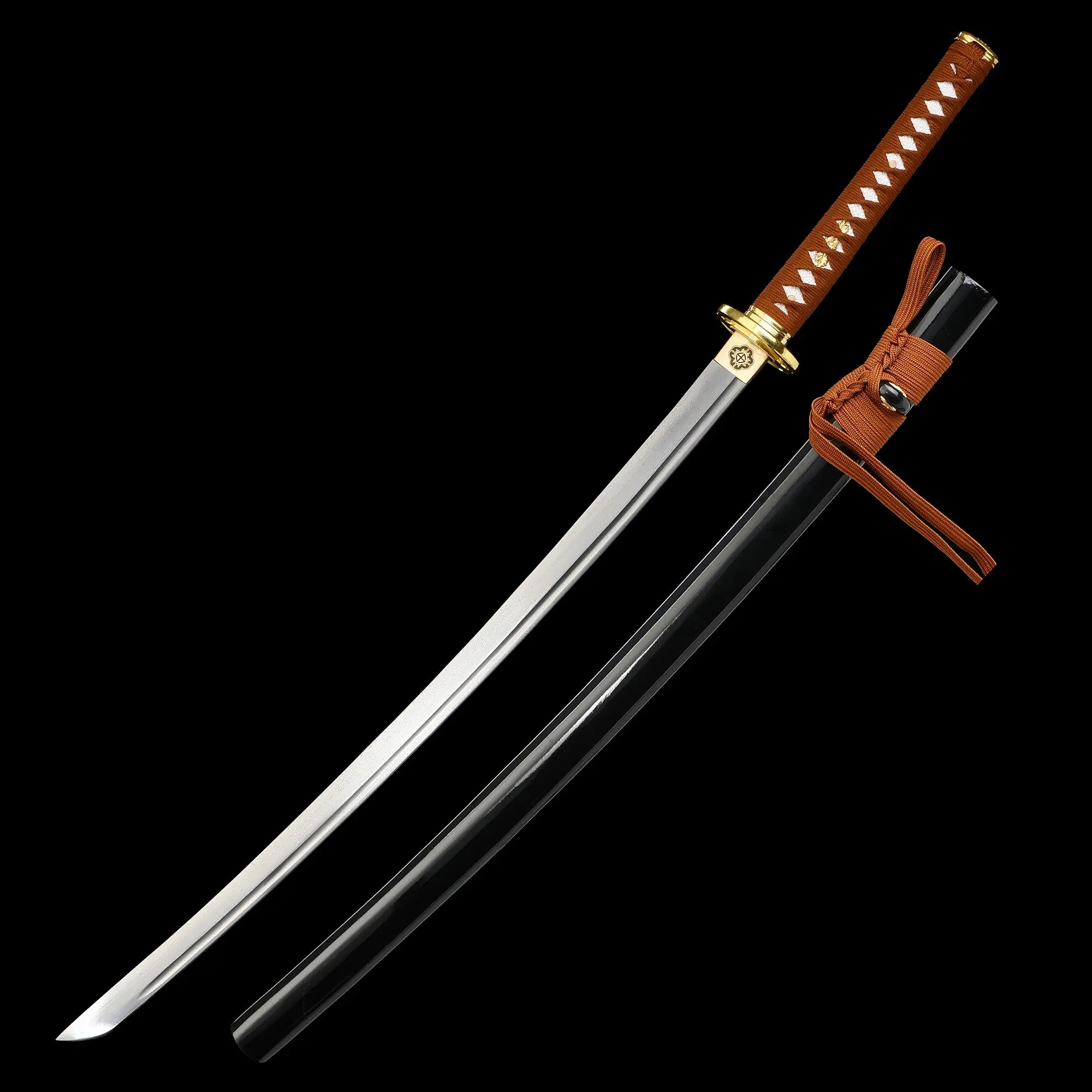 Handmade Full Tang Japanese Samurai Sword Damascus Steel With Black Scabbard