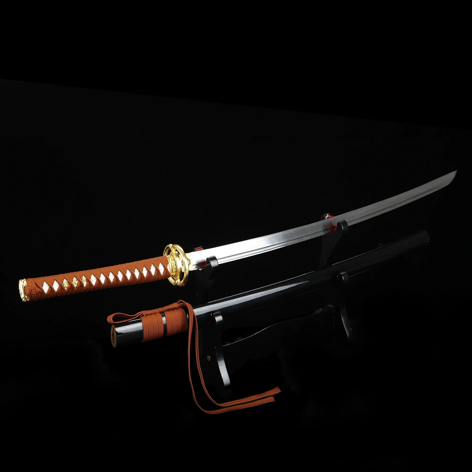 Handmade Full Tang Japanese Samurai Sword Damascus Steel With Black Scabbard