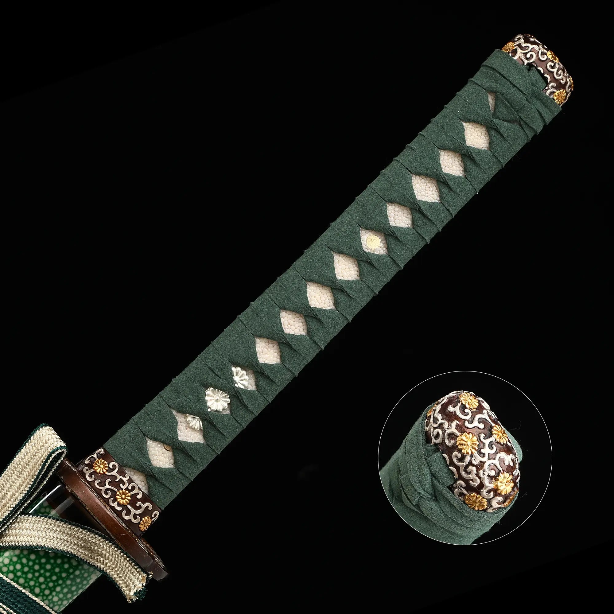 Handcrafted Full Tang Japanese Samurai Sword 1095 Carbon Steel With Flowers Theme Tsuba
