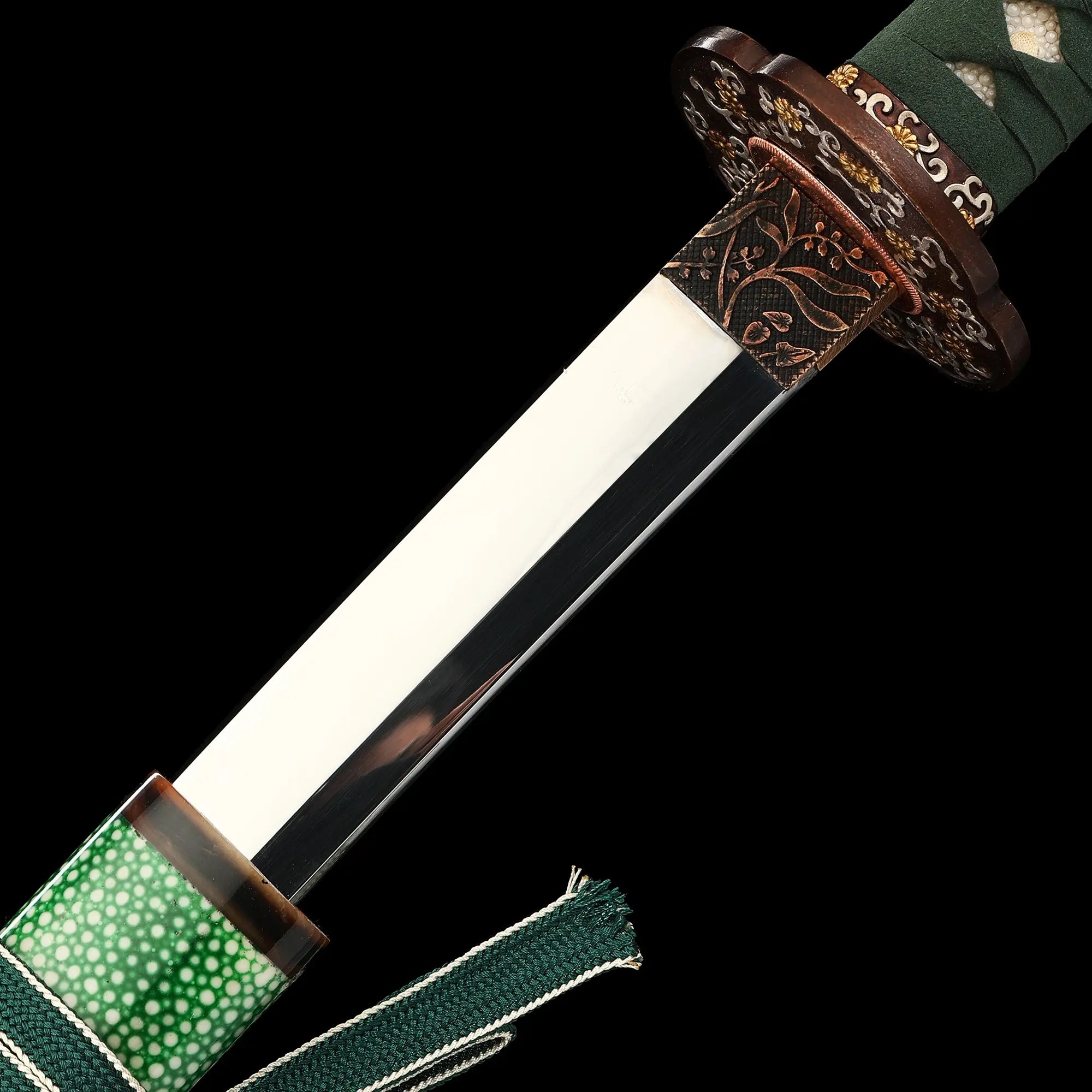 Handcrafted Full Tang Japanese Samurai Sword 1095 Carbon Steel With Flowers Theme Tsuba