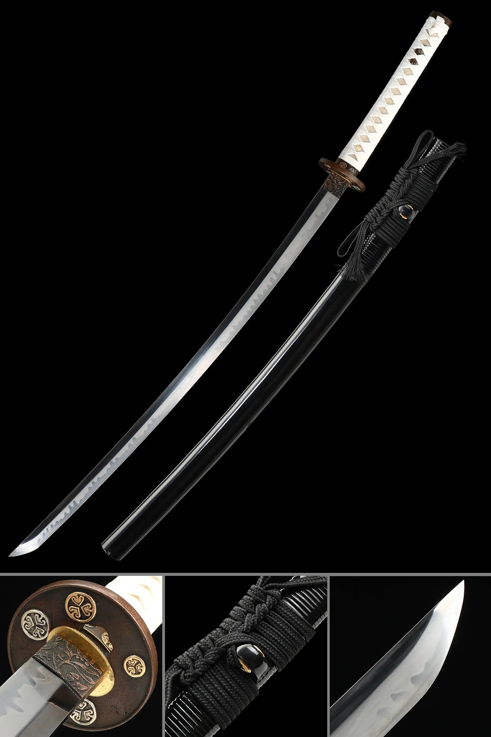Handmade Full Tang Japanese Katana Sword T10 Carbon Steel With Real Hamon Blade