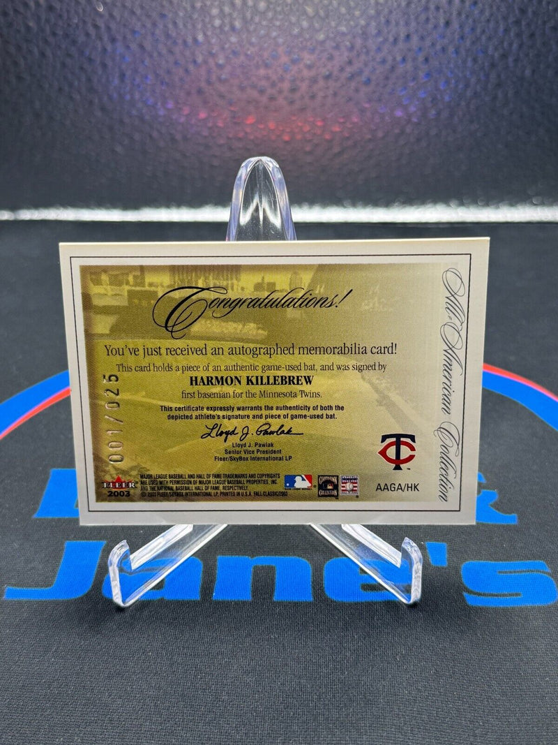 2003 Fleer Fall Classic Harmon Killebrew Bat Relic Auto 1/25 First On Print