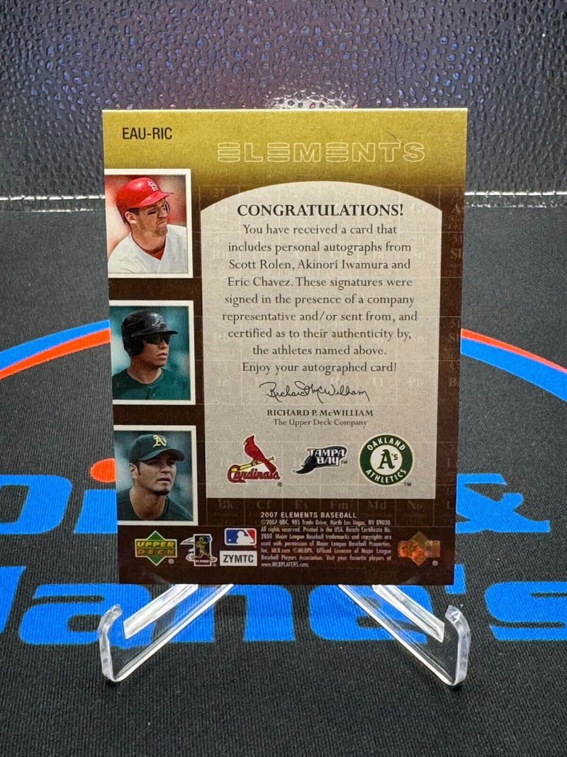 2007 UD Elements Autographs Scott Rolen Akinori Eric Chavez Triple Auto /5