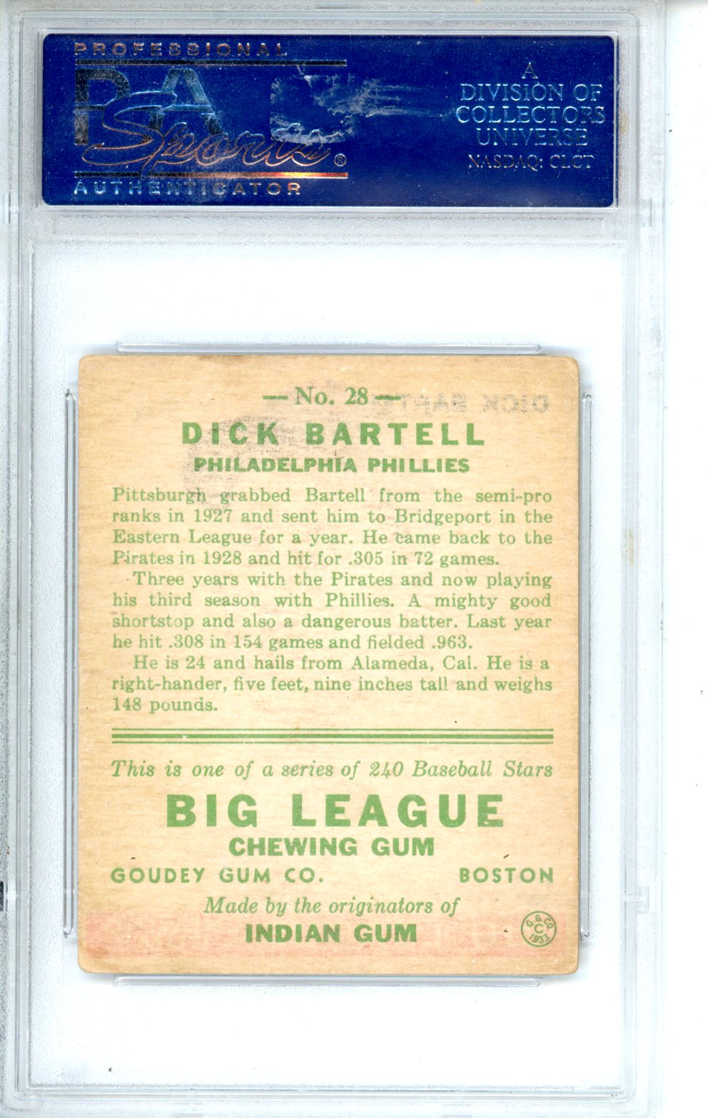 1933 Goudey Dick Bartell #28 PSA 4 Philadelphia Phillies - Graded Sports Cards