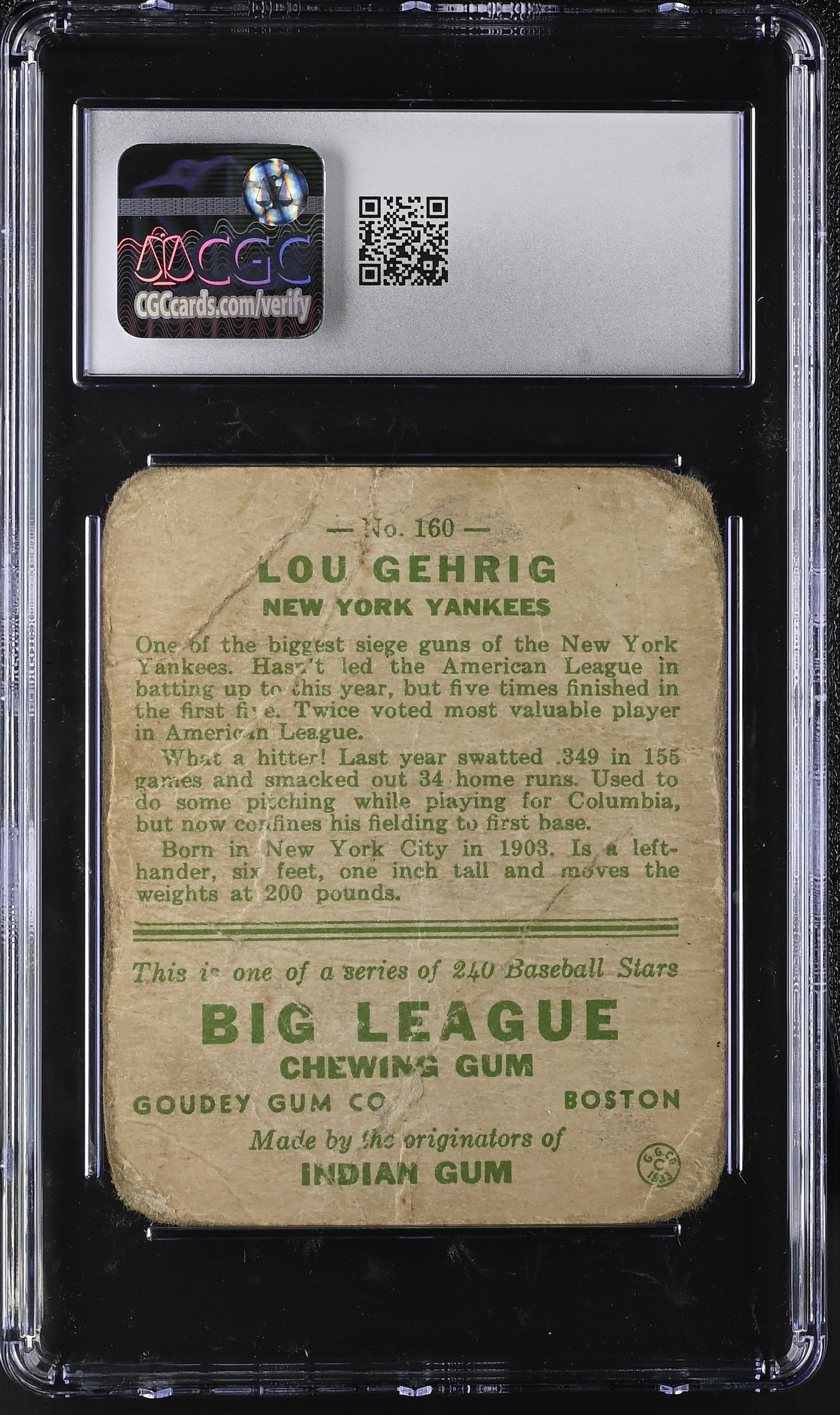 1933 Goudey Lou Gehrig #160 CGC 1 New York Yankees POP 3 - Graded Sports Cards