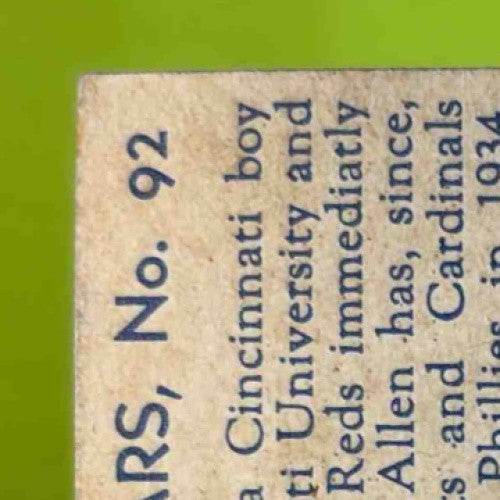1934-36 National Chicle Diamond Stars #92 Ethan Allen Philadelphia Phillies EX - Sports Cards