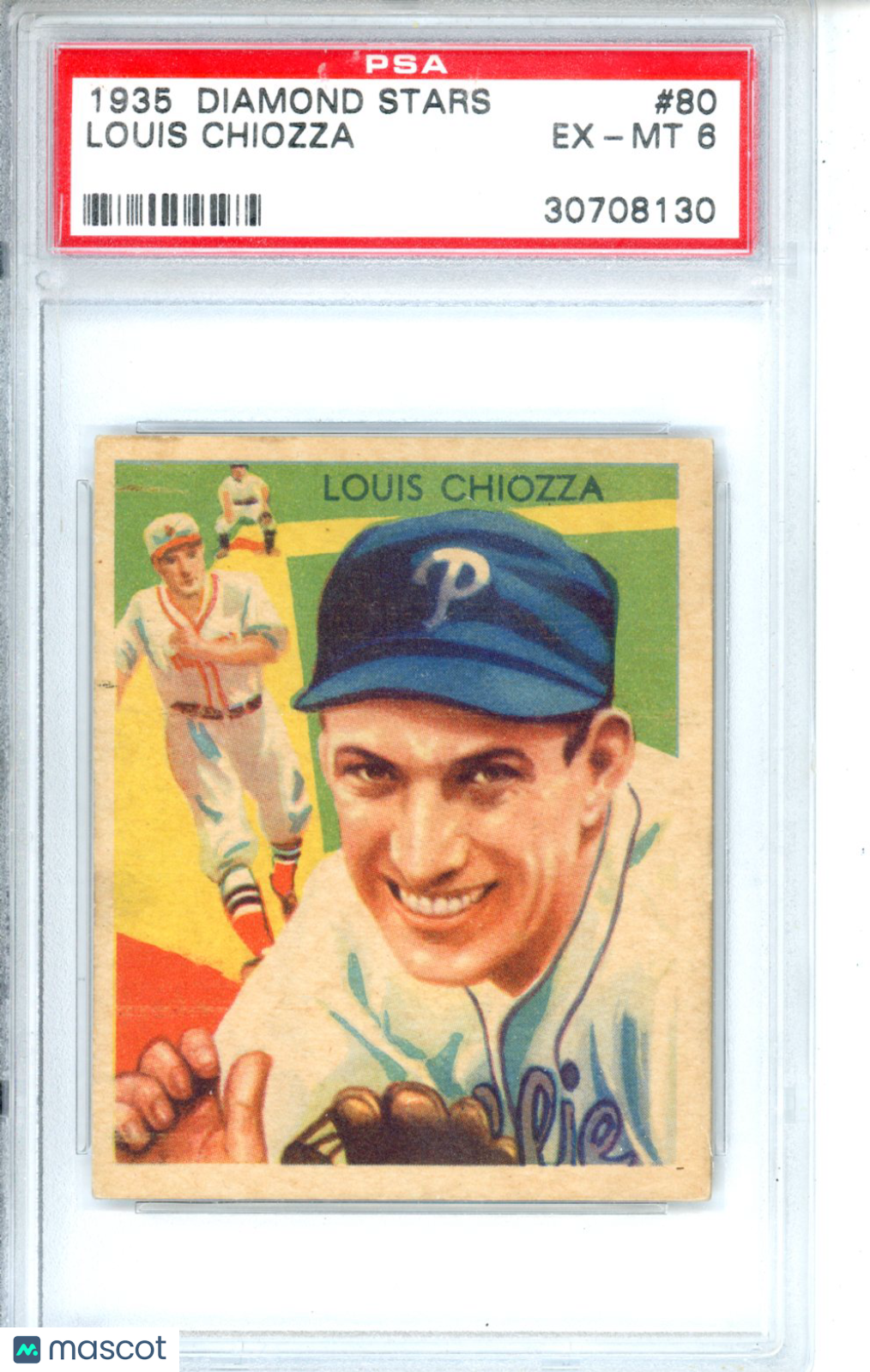 1935 Diamond Stars Louis Chiozza Green Back #80 PSA 6 Philadelphia Phillies Graded Sports Cards