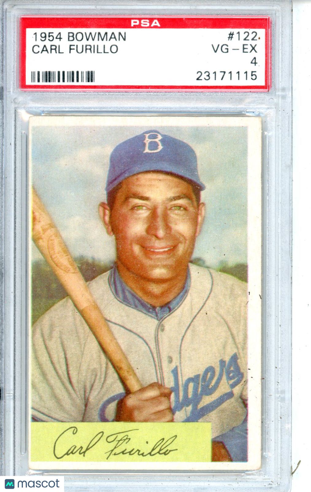 1954 Bowman Carl Furillo #122 PSA 4 Brooklyn Dodgers Graded Sports Cards