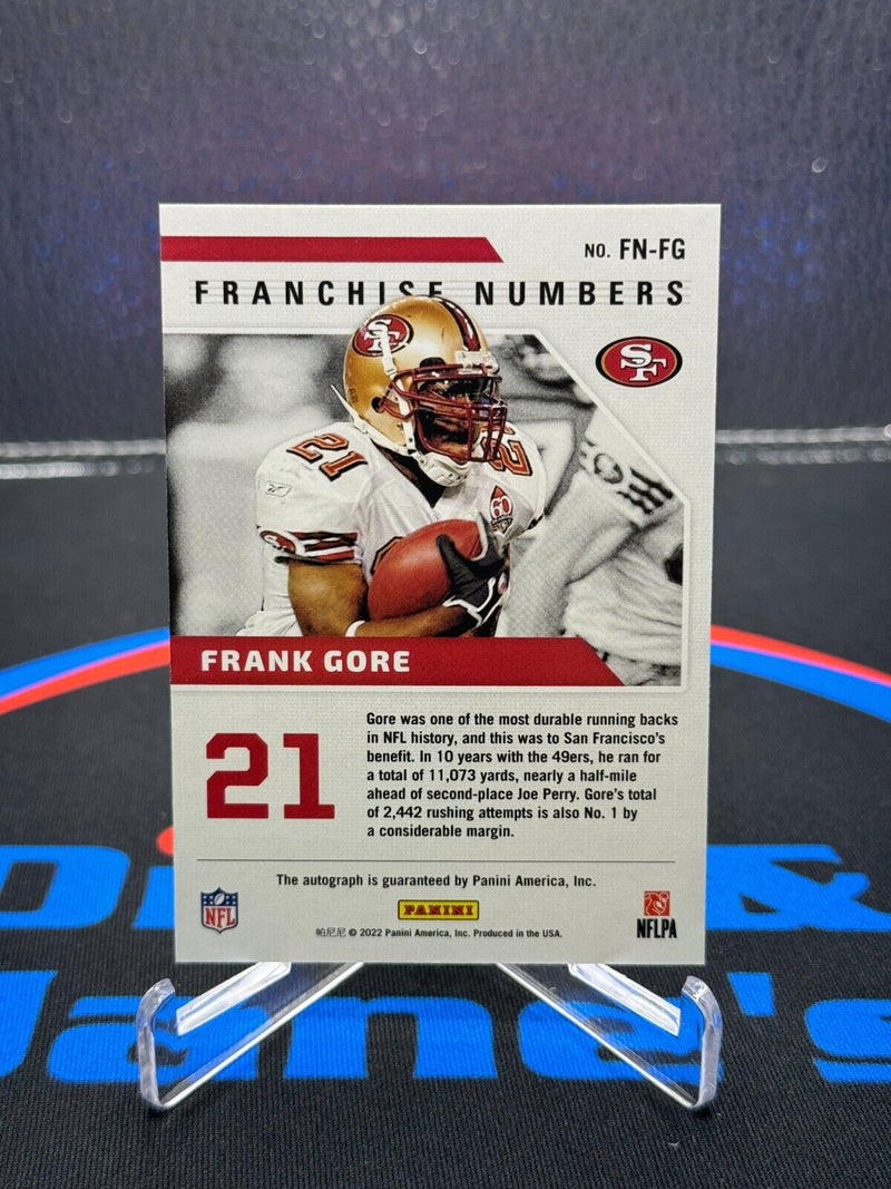 2022 Panini Franchise Numbers Frank Gore Auto On Card No. FN-FG