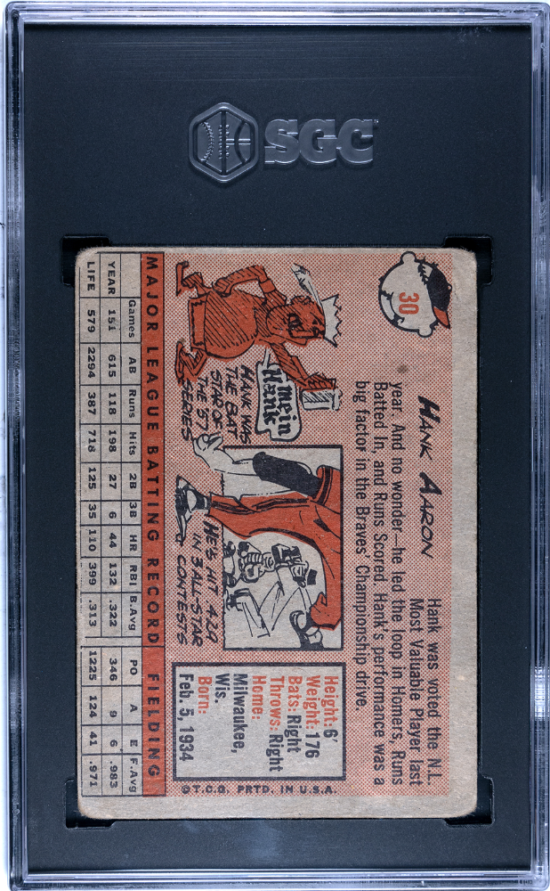 1958 Topps Hank Aaron #30 SGC 2 - Graded Sports Cards