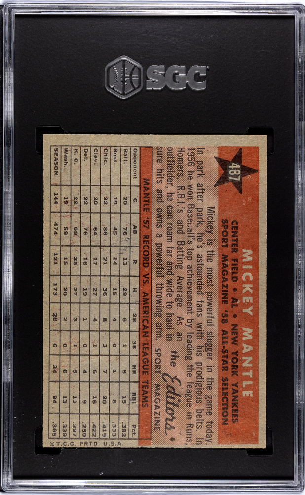 1958 Topps Mickey Mantle All Star #487 SGC 6 New York Yankees - Graded Sports Cards