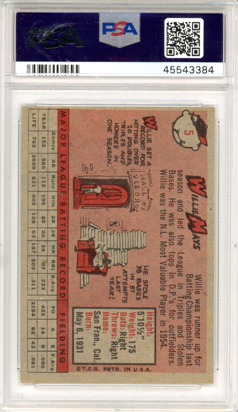 1958 Topps Willie Mays #5 PSA 5 - Graded Sports Cards