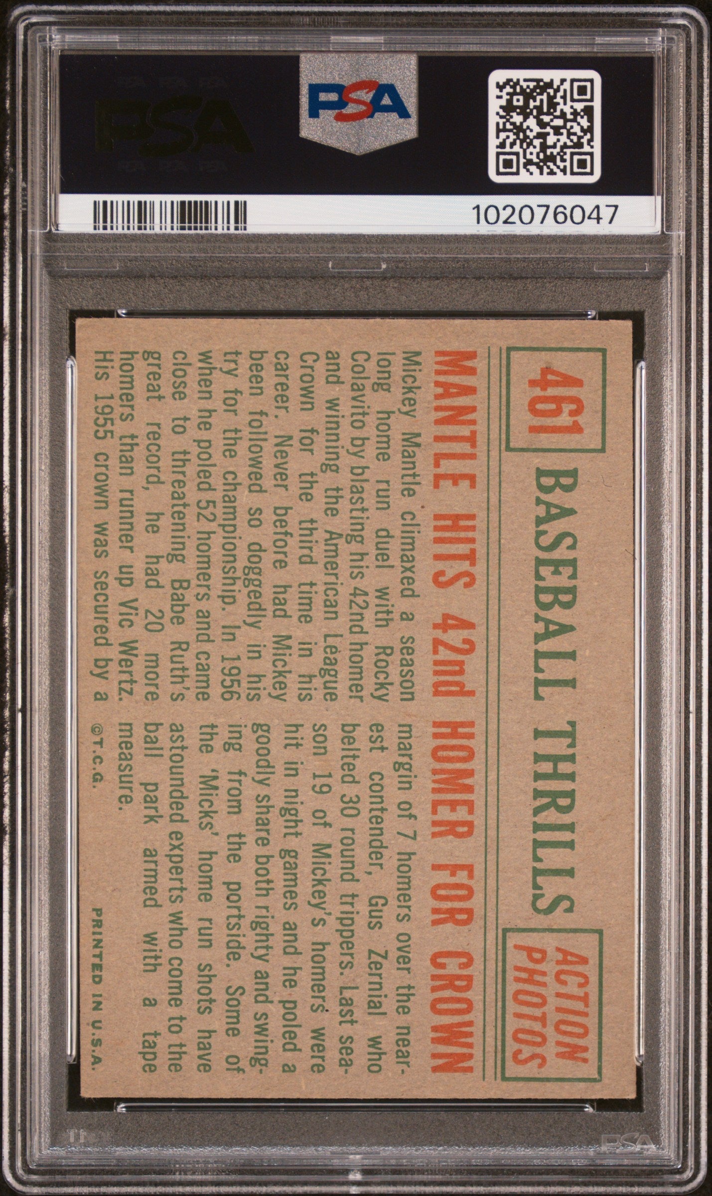 1959 Topps Mantle Hits 42nd Homer For Crown #461 PSA 2 New York Yankees - Graded Sports Cards
