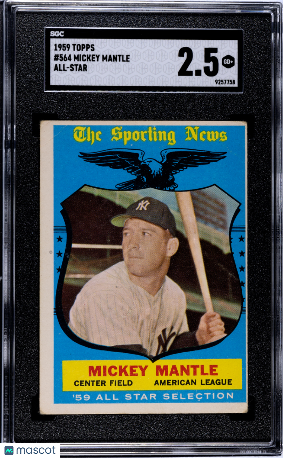 1959 Topps Mickey Mantle All Star #564 SGC 2.5 New York Yankees - Graded Sports Cards