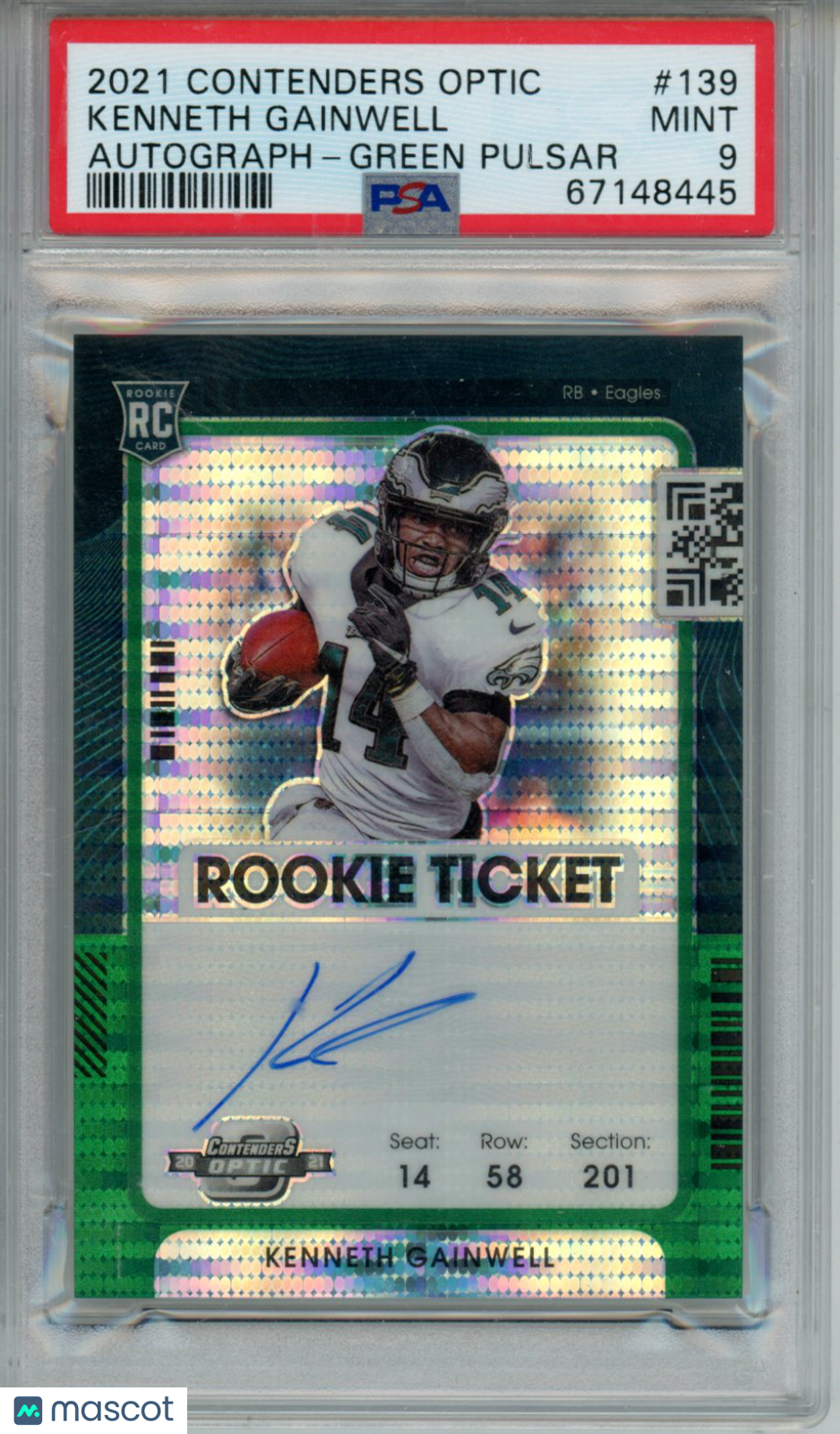2021 Panini Contenders Optic Kenneth Gainwell Autograph Green Pulsar #139 PSA 9