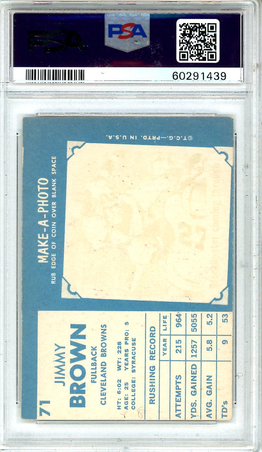 1961 Topps Jim Brown MC #71 PSA 2(MC) Cleveland Browns - Graded Sports Cards