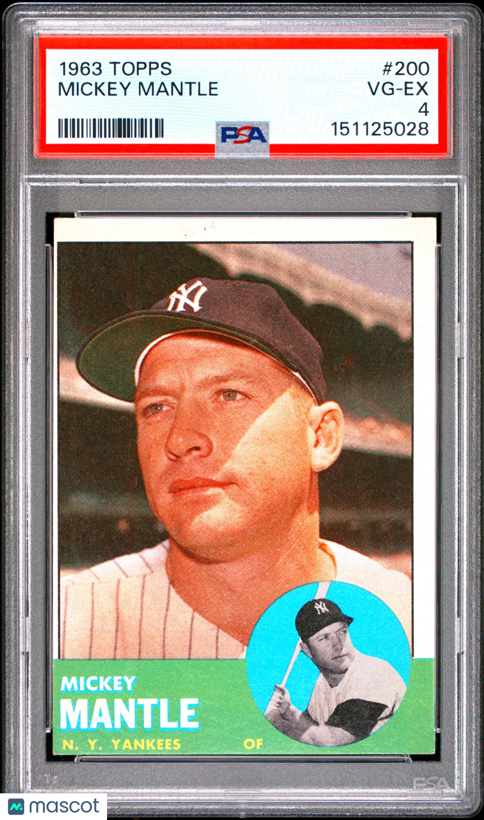 1963 Topps Mickey Mantle HOF #200 PSA 4 New York Yankees - Graded Sports Cards