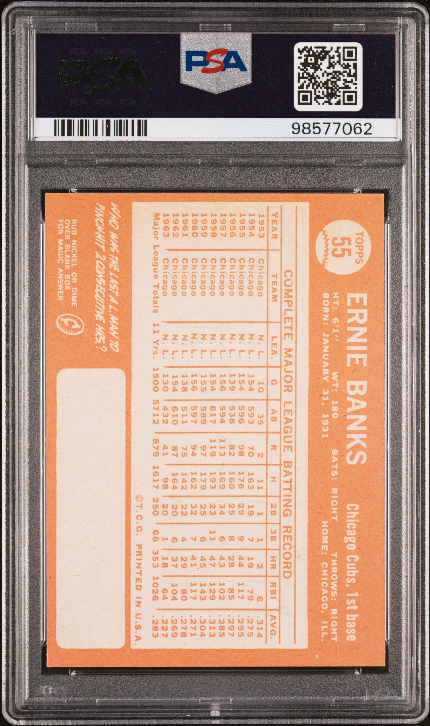 1964 Topps Ernie Banks #55 PSA 6 - Graded Sports Cards