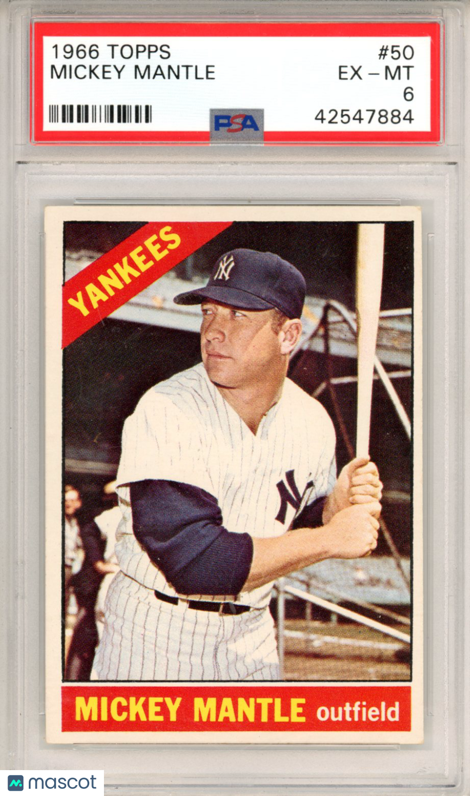 1966 Topps Mickey Mantle #50 PSA 6 - Graded Sports Cards