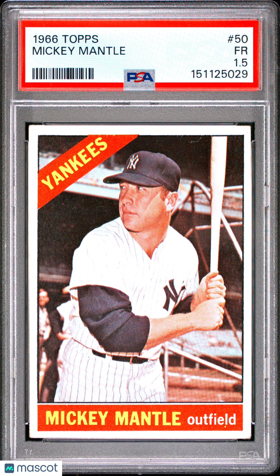 1966 Topps Mickey Mantle HOF #50 PSA 1.5 New York Yankees - Graded Sports Cards
