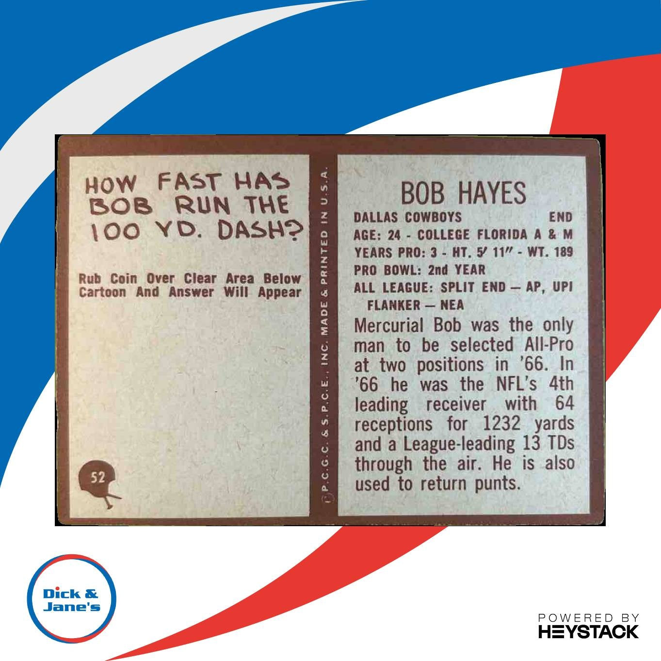 1967 Philadelphia Bob Hayes #52 Dallas Cowboys - Sports Cards