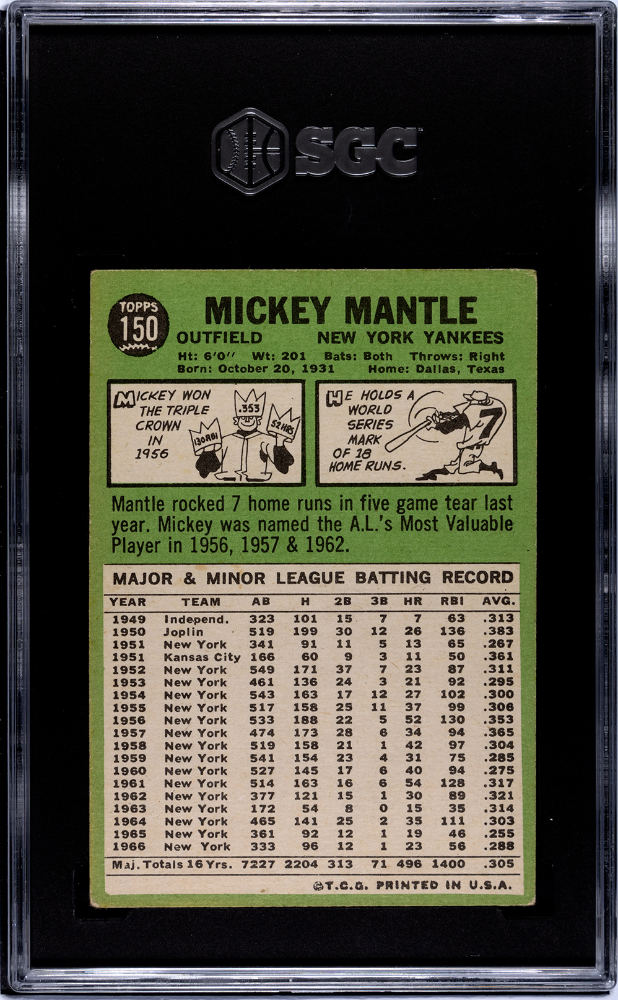 1967 Topps Mickey Mantle #150 SGC 2.5 New York Yankees - Graded Sports Cards