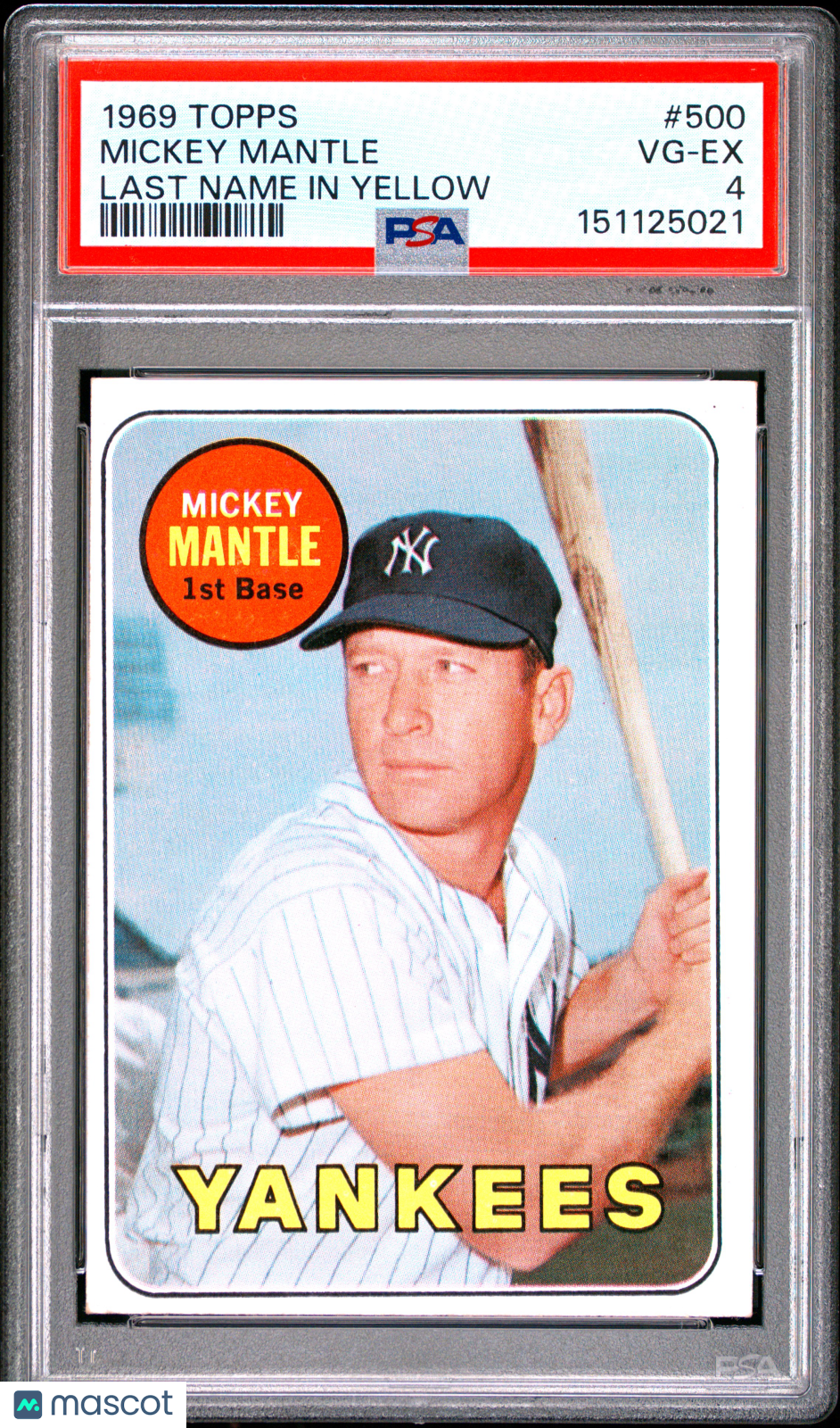 1969 Topps Mickey Mantle Last Name In Yellow HOF #500 PSA 4 New York Yankees - Graded Sports Cards
